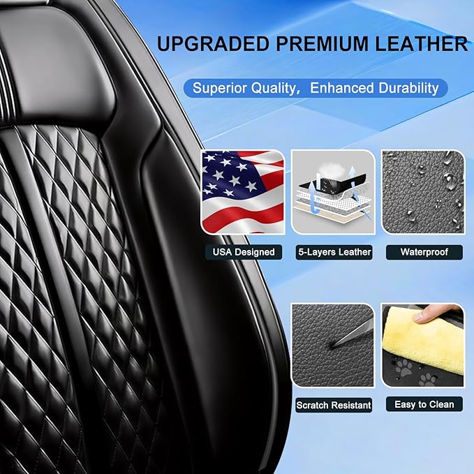Fit Equinox Car Seat Covers for Select Chevrolet/Chevy Equinox 2007-2026 - Premium Full Coverage Leather, Airbag Compatible, Waterproof & All Weather Seat Cushion Protector, Full Set, Black