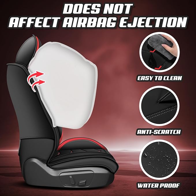 Car Seat Covers for Cadillac CTS 2003-2019, Premium Nappa Leather Car Seat Cover, Stylish Sport Seat Covers， Automobile Seat Cover Sets.(Standard 2 Seats/Black Red)