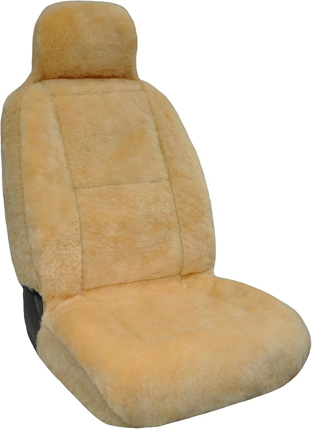 Eurow Australian Merino Sheepskin Car Seat Cover, Plush Universal Fit for Most Vehicles, Summer Cool & Winter Warm, Side Airbag Safe, Easy Installation, 56 x 23 Inches, Single Seat, Beige