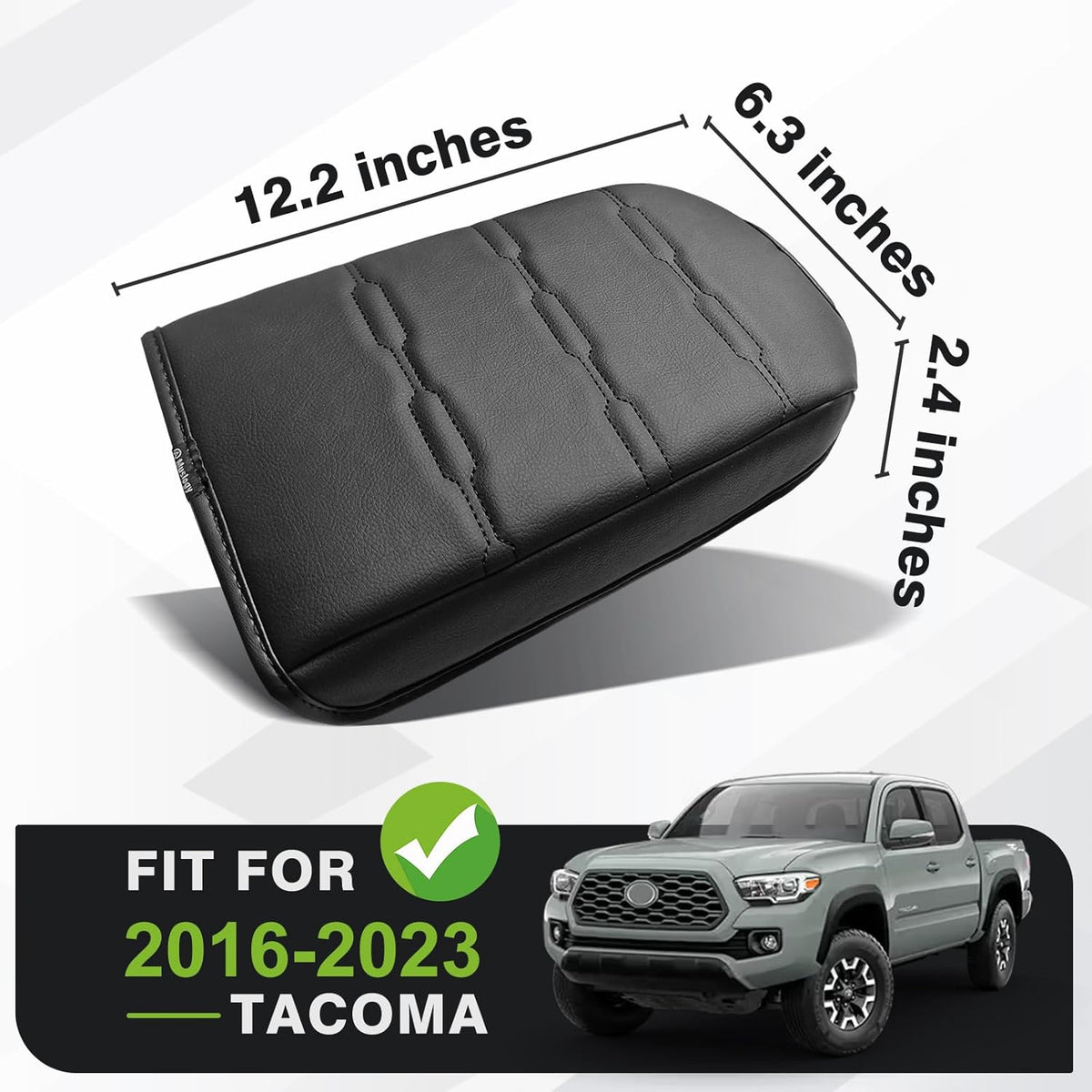 Muslogy Center Console Armrest Cover Compatible with Toyota Tacoma 2016-2023 Comfort Armrest Pad Arm Rest Cushion Vegan Leather Protector Regular Thick