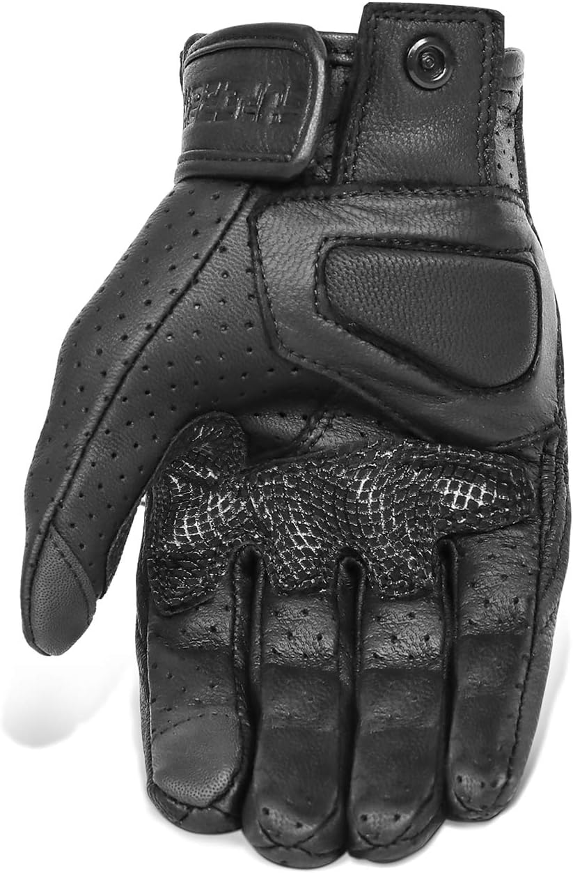 Updated Men’s Motorcycle Gloves Goatskin Leather Anti-Slip Street Bike Gloves with Two Touchscreen Fingers (Updated,Perforated, M)