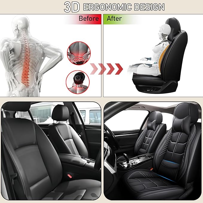Leather Car Seat Covers Fit for Toyota RAV4 Prime 2021-2024, 5 Seater Car Seat Cover, Premium Waterproof, Scratch Resistant Car Interior Accessories (Full Set with Pillow Black)