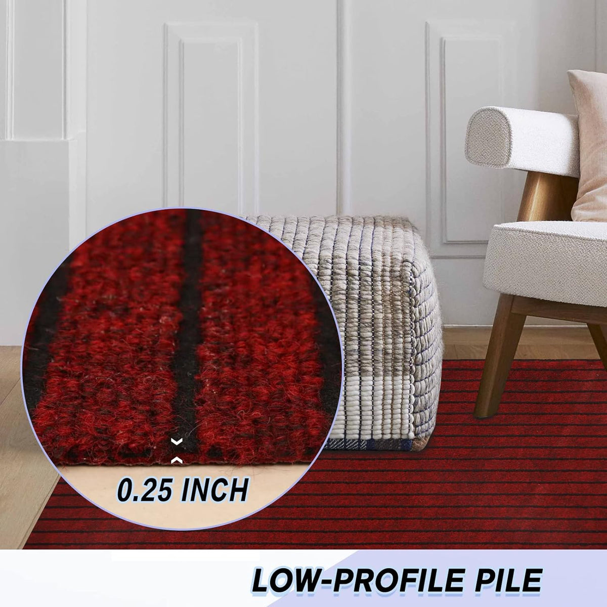 Custom Size Backed Non-Slip Area Rugs Runner, Easy Clean, Waterproof Runner Rugs for Hallway Entryway, Kitchen, Laundry, 3FT x 11FT, Red Stripe