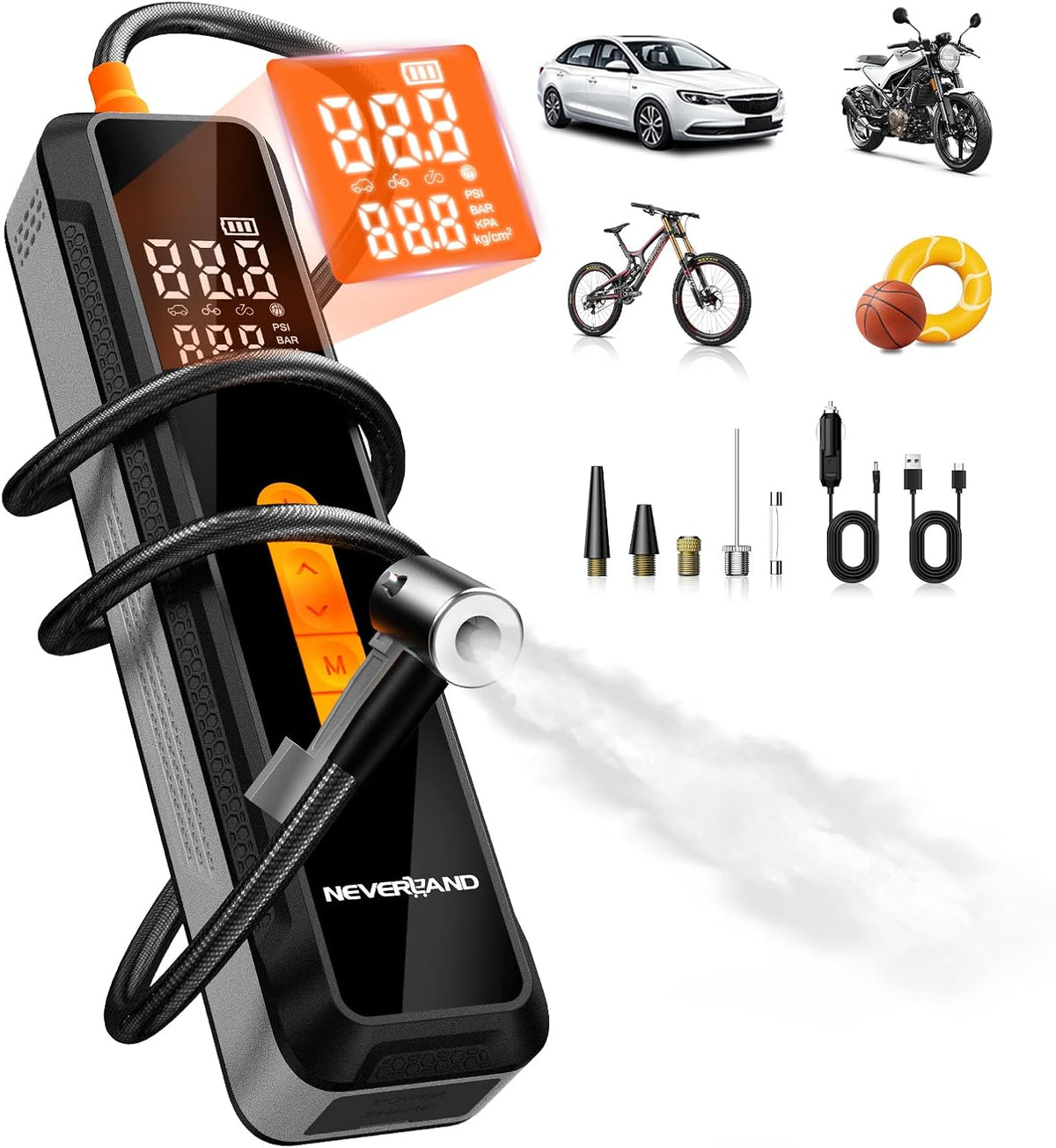 NEVERLAND Tire Inflator Portable Air Compressor - 20000mAh 150PSI Car Tire Air Pump Portable, 12V DC Auto Tire Inflator with Gauge, Electric Air Compressor for Car, Bike, Motocycle, Ball(2025 Version)