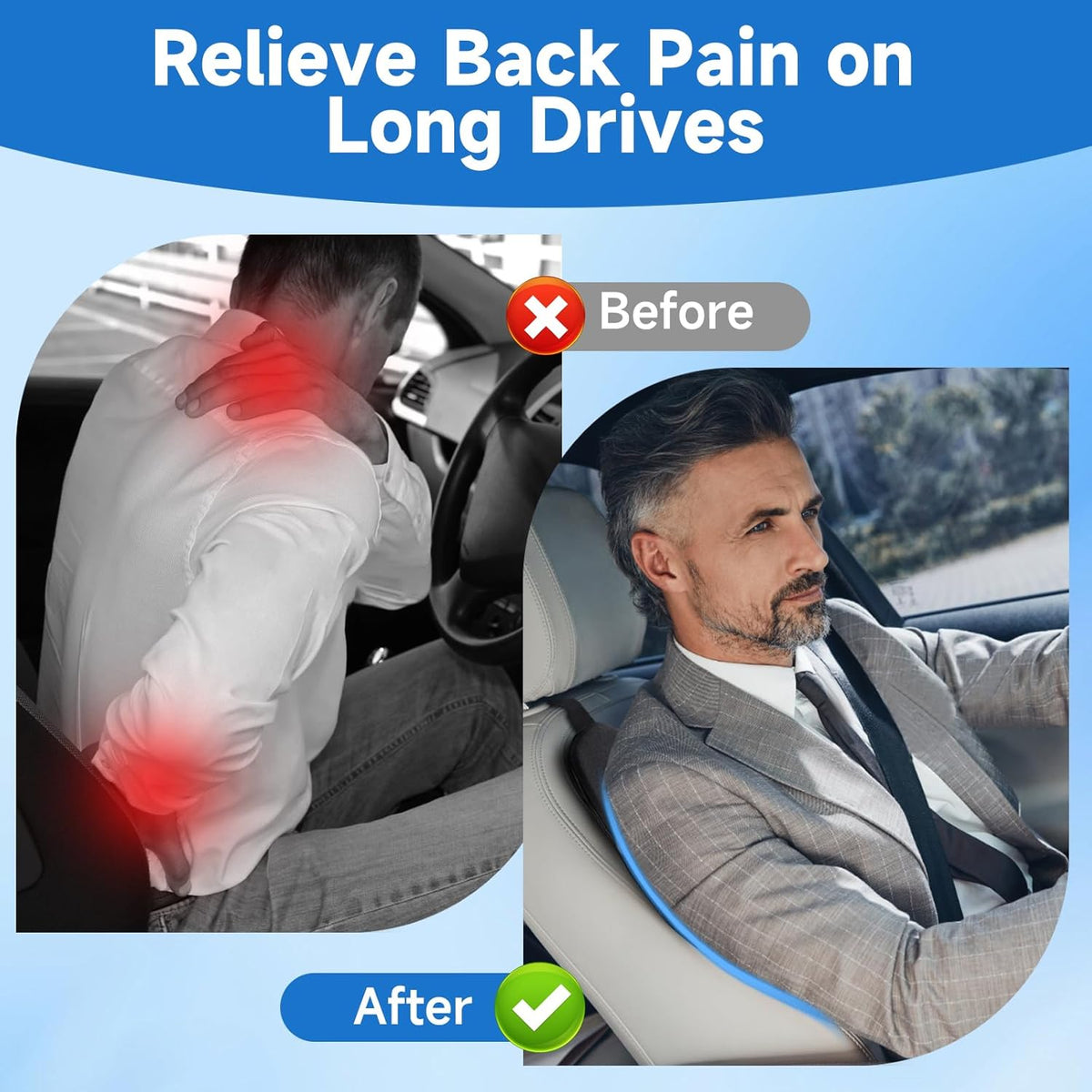 Lumbar Support Pillow for Car Improve Lower Back Pain Relief & Sitting Posture Back Support Memory Foam Back Cushion for Driving, Lumbar Comfort for Long Sitting, Truck with Three Adjustable Straps
