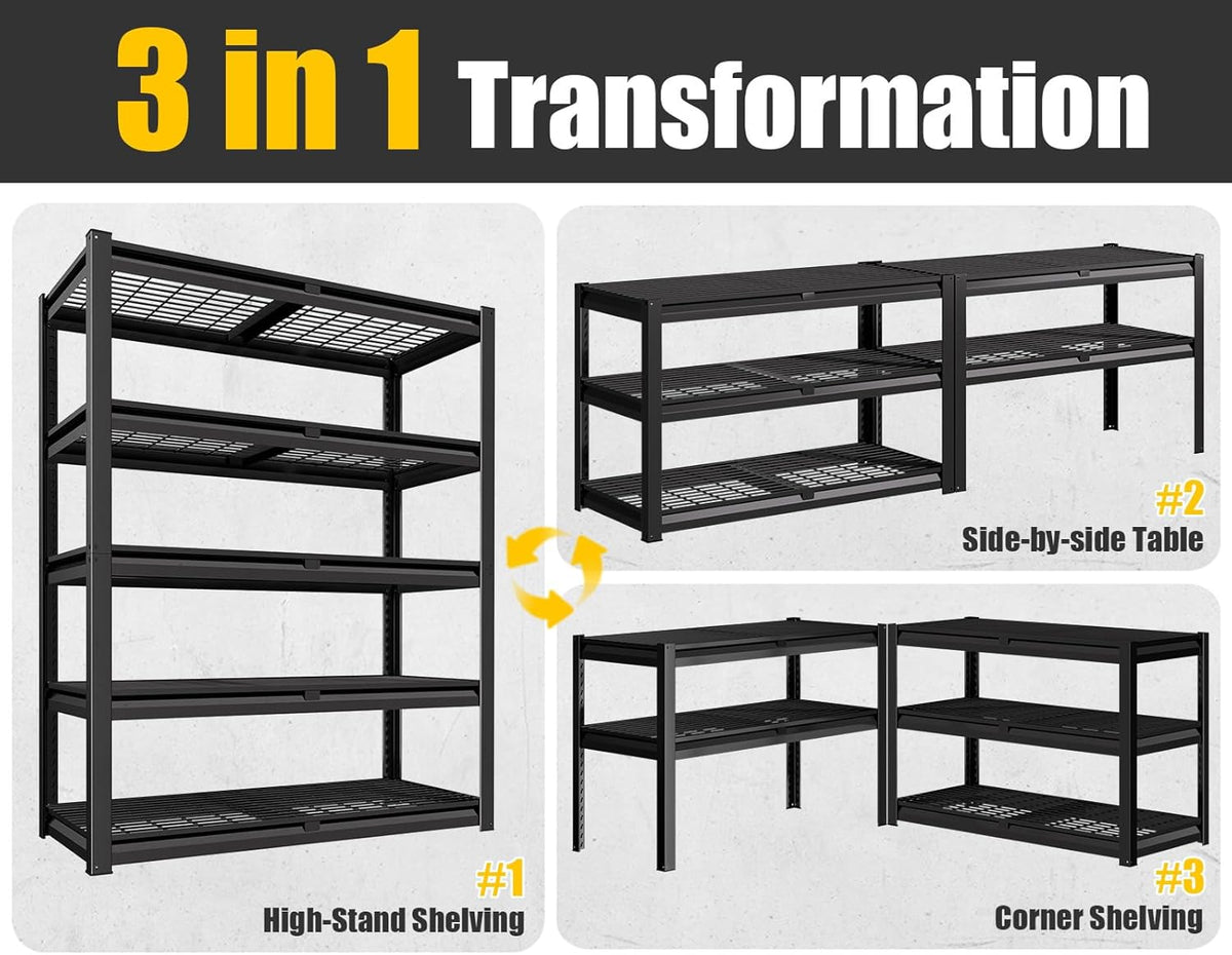 PrimeZone 72" H X 48" W X 18" D Heavy Duty Garage Shelving 5 Tier 2500 LBS Storage Shelves Adjustable Industrial Metal Wire Shelf Unit for Garage,Basement,Pantry,Warehouse,Commercial 2Pack