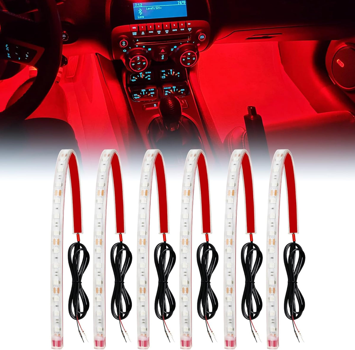 Qasim Car LED Strip Light 12V Red 12.5''/32CM for Golf Cart Underglow Boats Vehicle Automotive Truck Van Motorcycle Footwell Lighting IP67 Waterproof, Pack of 6
