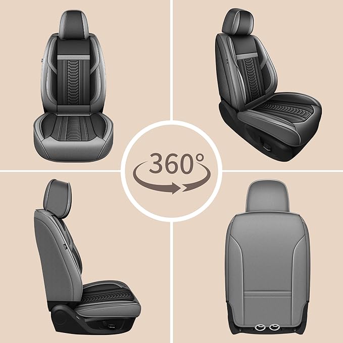 TTX LIGHTING for Dodge Charger 2006-2026 Seat Covers: Waterproof Leather Seat Protector with Airbag Compatible (2 Front Seats,Black&Gray)