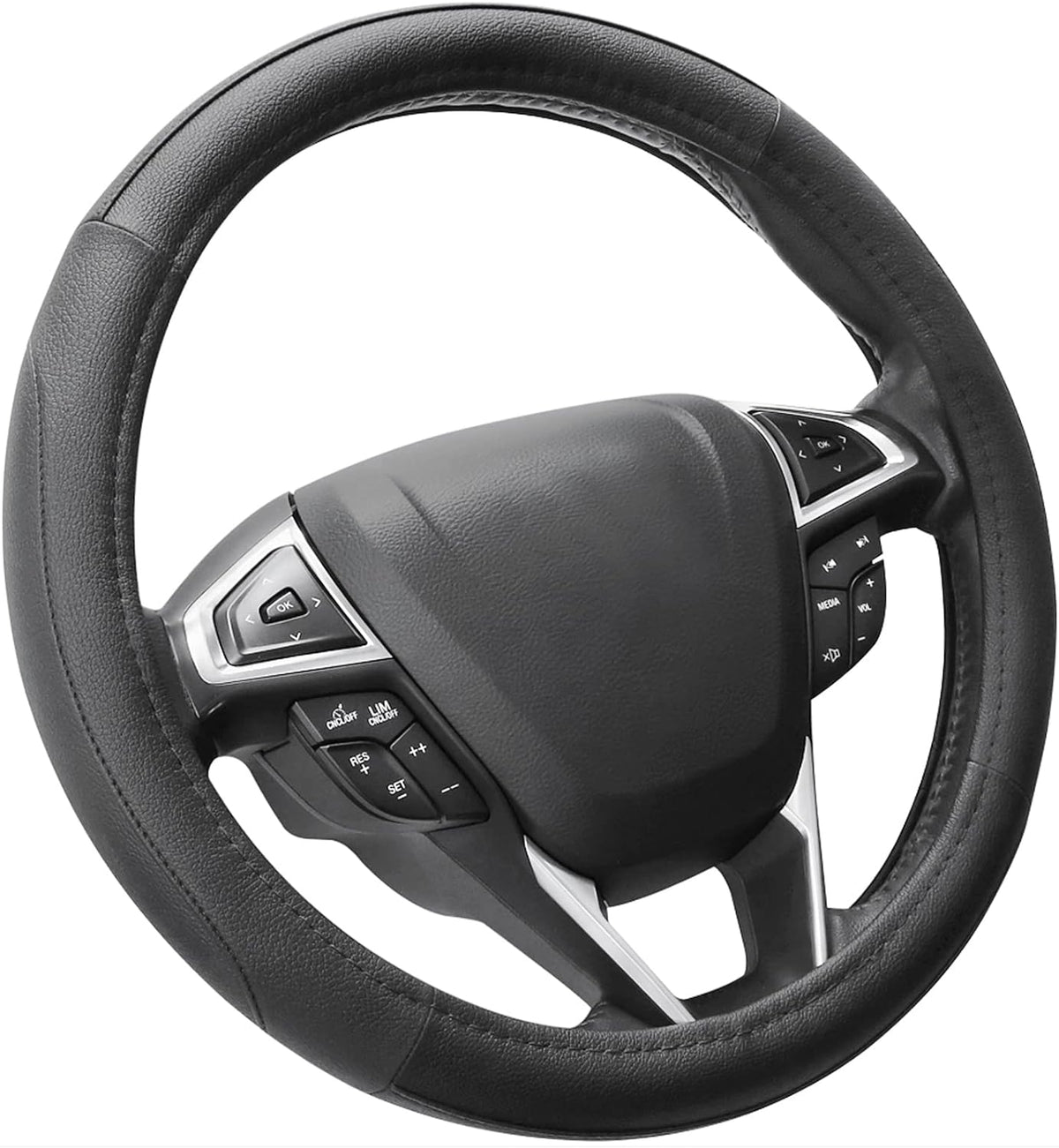 SEG Direct Car Steering Wheel Cover for Prius Civic Model 3 Model Y Camaro, Small Size 14-14.25 inch, Black Microfiber Leather