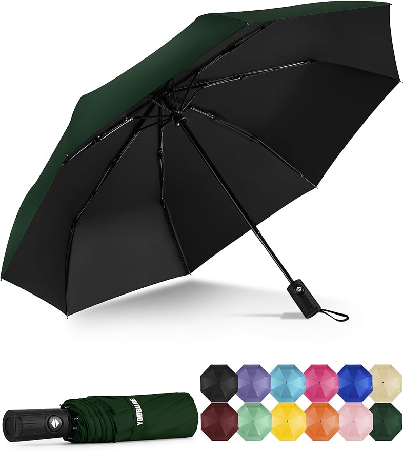 Yoobure Windproof Travel Umbrella - Automatic Umbrellas for Rain, Compact Folding Umbrella with UV Protection, Lightweight Portable Design for Backpack/Walking/Car, Sun & Storm Ready