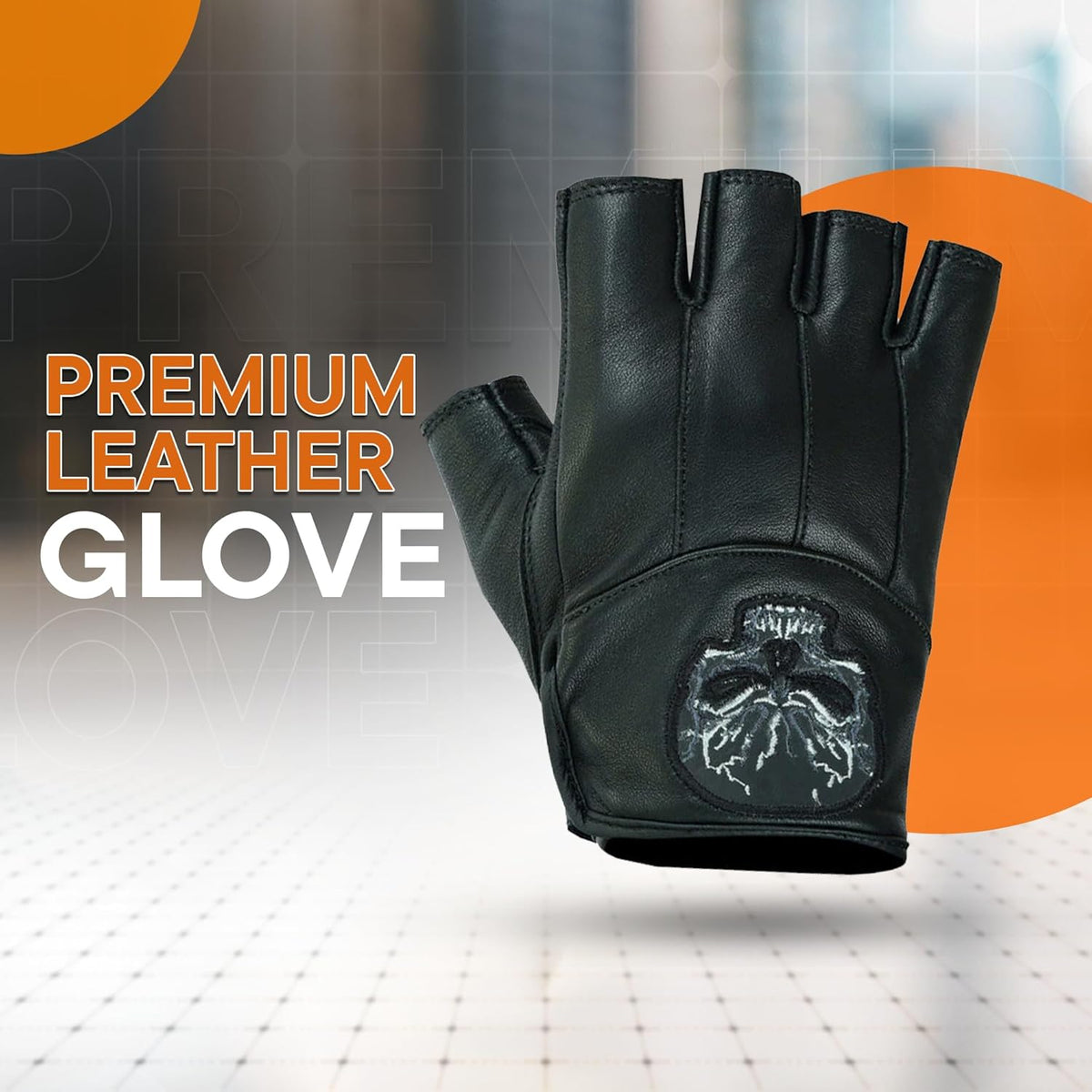 Daniel Smart Men's Motorcycle Leather Gloves with Reflective Skull Short Glove & Touch Screen Fingertips