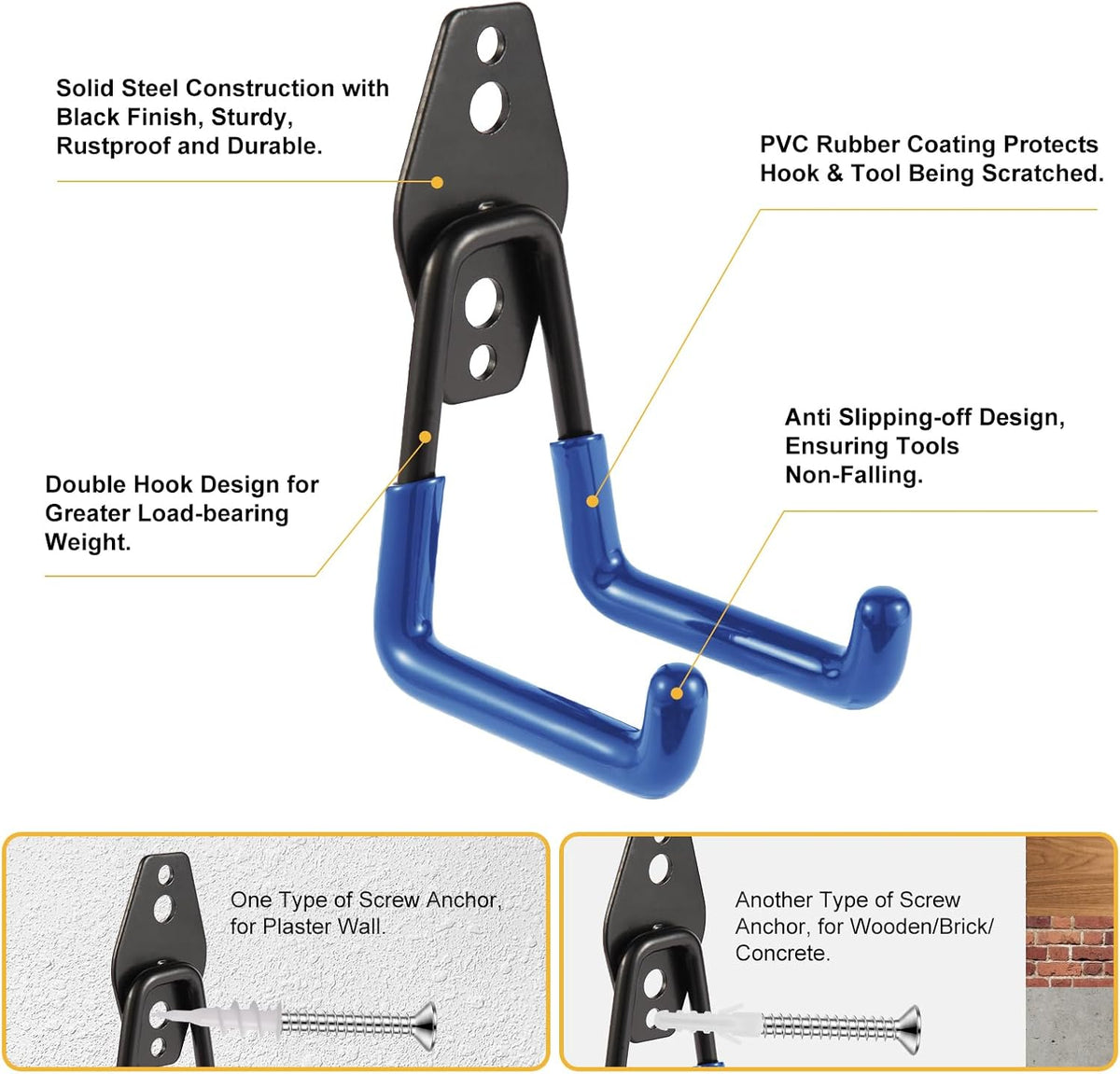 Steel Garage Hooks Wall Tool Organizer, 14 Pack Garage Storage Hook Heavy Duty Utility Storage Hangers Blue for Ladders, Ropes, Garden Tools