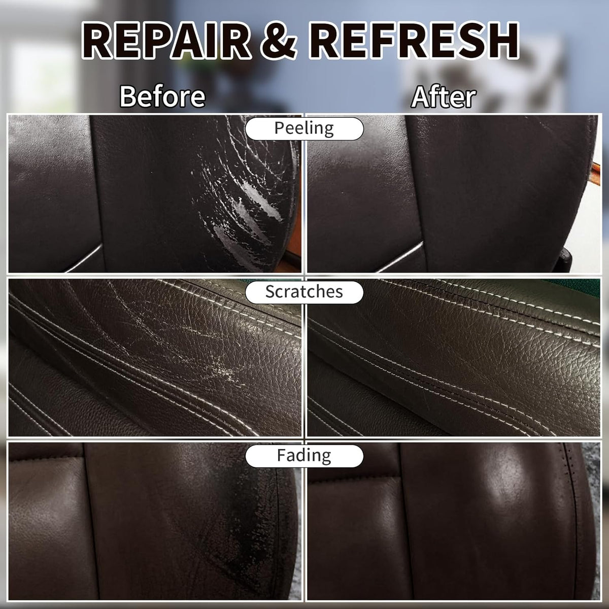 Dark Brown Leather Recoloring Balm,Leather Couch Scratch/Stain Remover,Leather Repair kit for Vinyl Furniture and Car Interior,Leather Dye Paint for Scratched and Faded Leather Couches
