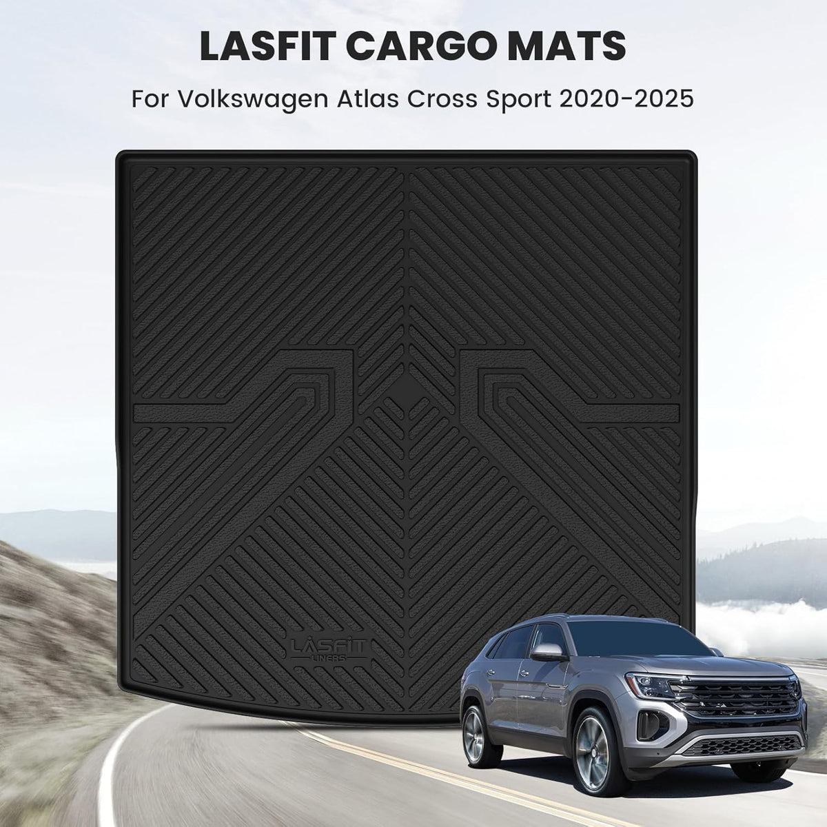 LASFIT Cargo Mat for Volkswagen Atlas Cross Sport 2020-2025, Custom Fit All-Weather TPE Rubber Trunk Mat for VW Accessories, Waterproof, Easy to Clean, Black
