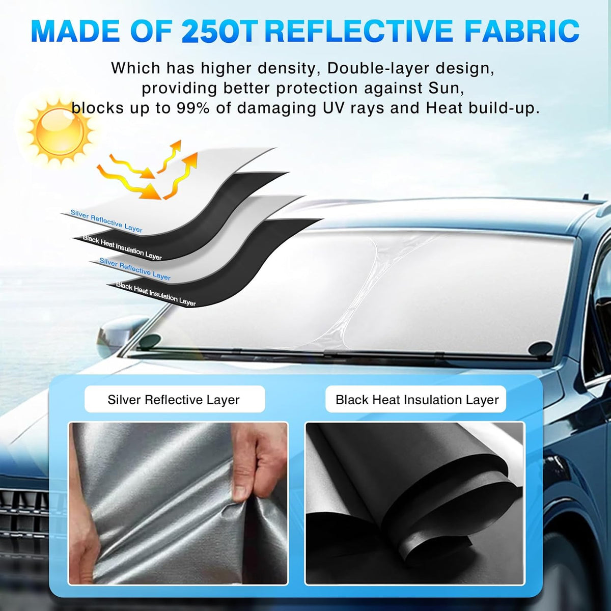 KUST Windshield Sun Shade for 2019-2024 2025 Audi A7 Accessories Window Shade Sun Visor Cover Foldable Blocks UV Rays Keep Your Car Cooler