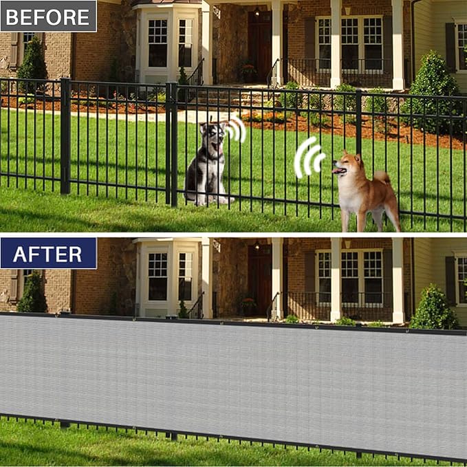 Windscreen4less Privacy Fence Screen Heavy Duty Windscreen Fencing Mesh Fabric Shade Net Cover with Brass Grommtes for Outdoor Wall Garden Yard Pool Deck, 8'x22' Light Gray