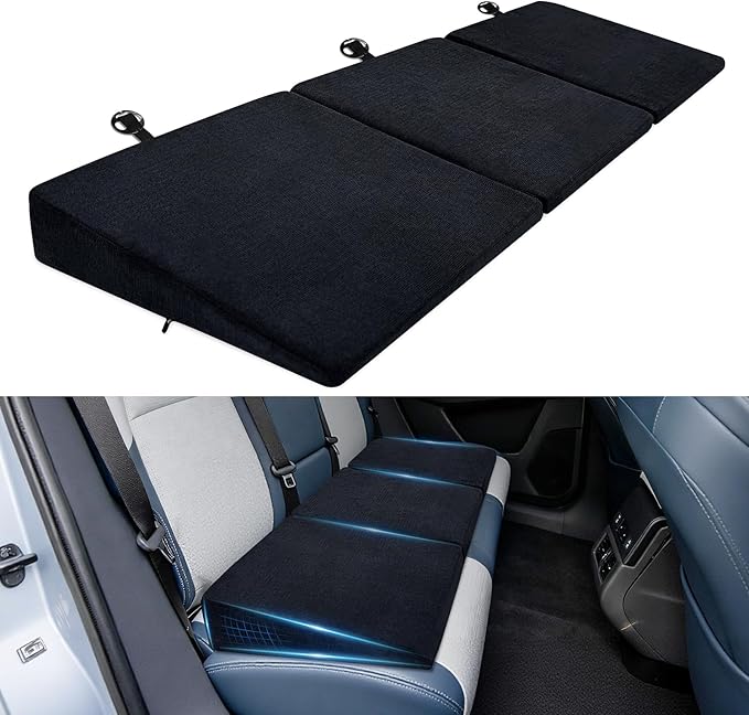 Car Seat Wedge Cushion 3Pcs, Comfortable Car Back Seat Gap Filler to Level Car Backseat, Automotive Foam Wedge Pad for Travel Truck Camping Office & Napping, Black