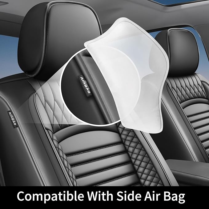Fit Camry Car Seat Covers for Toyota Camry 2012-2024 2025 2026- Upgraded Premium Waterproof & Breathable Leather, Airbag Compatible, All-Weather Seat Cushion Protector (2 Front/Black)