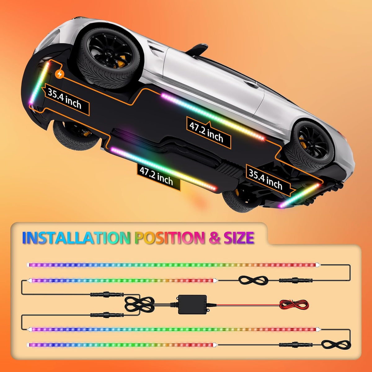 Underglow LED Lights for Cars 252 LEDs RGBI Neon Accent Strip Lights with App and 16 Million Colors DIY & Music Mode Underbody Exterior Lights Kit for RV SUV Truck Boat 12V