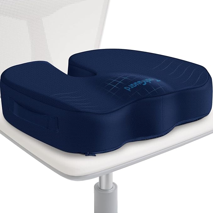 TushGuard Seat Cushion for Office Chair Memory Foam Non-Slip Cushion Back, Coccyx, Sciatica, Tailbone Pain Relief Butt Pillow for Office Chair, Car, Wheelchair, Blue, X-Large