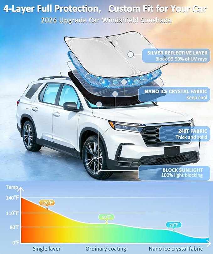Sun Shade Sunshade for Subaru CrossTrek 2021-2024 2025 Windshield Cover, 4-Layers Sun Shield 250T Silver Coating Sun Visor Crosstrek, 2.0i Premium Limited Wagon Car Accessories