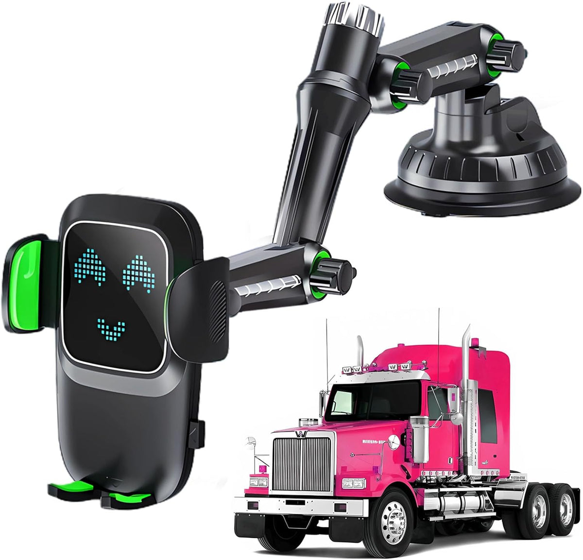 Phone Mount for Truck, Phone Holder for Truck, car Phone Holder,【Tri-Fold 10-inch Long arm】 for Pickup and Heavy Duty Truck and Large SUV Windshield/Dashboard, for iPhone Samsung LG&All Phones