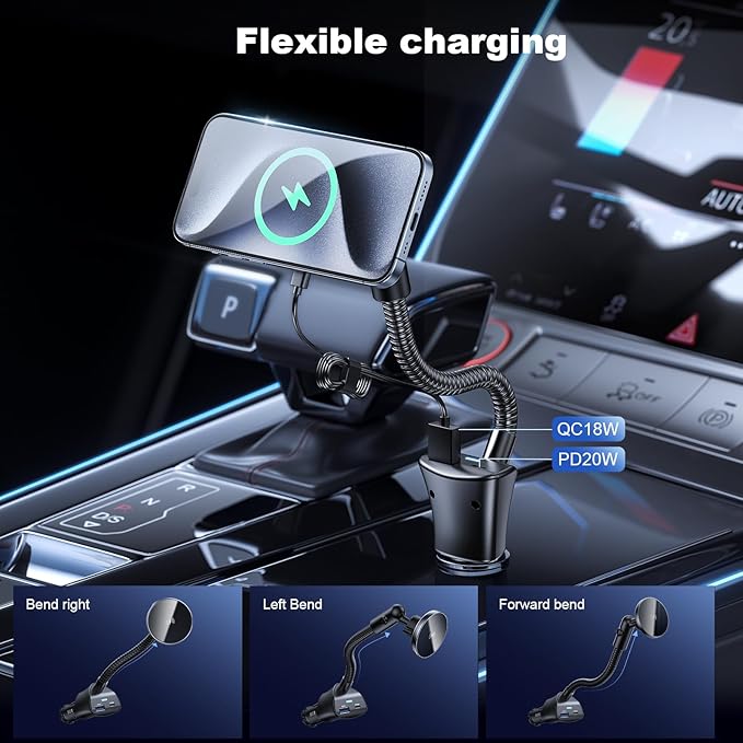 for Magsafe 15W Car Mount Cigarette Lighter Wireless Phone Charger，Car Cigarette Lighter Magnetic Vent Mount Holder with Dual Port PD&QC for Magsafe Fast Charging for iPhone 17 16 15 Pro Plus Max 14