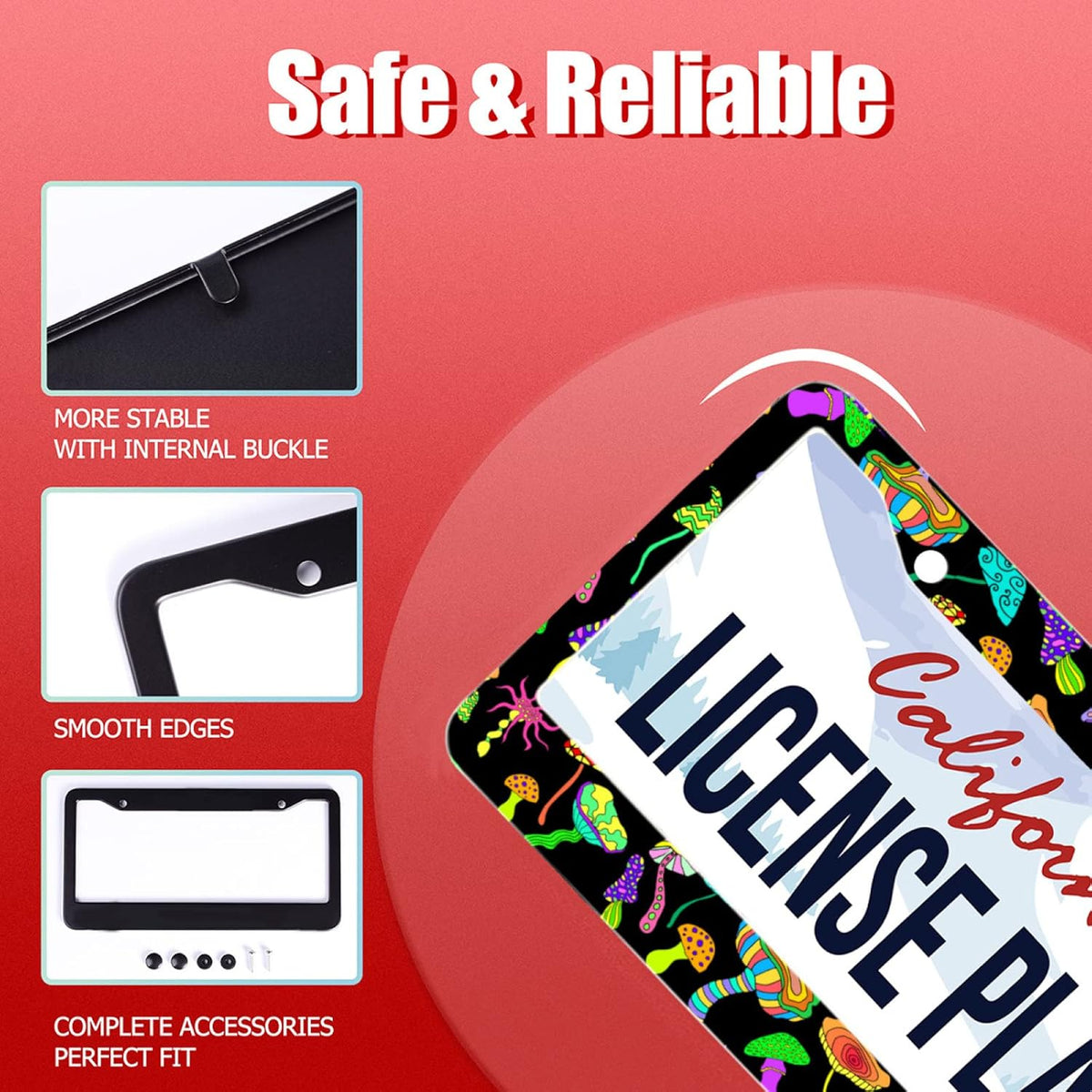Personalise Colorful Mushrooms License Plate Frames Funny License Plate Frame Car Universal Stainless Steel Accessories Cars Decor with 2 Holes and Screws Fits Standard US Vehicles Size 12.2 x 6 Inch