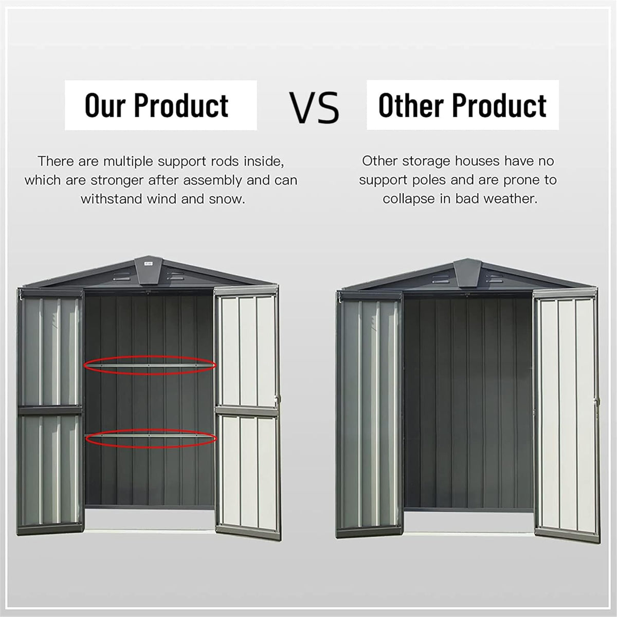 IKERY Galvanized Steel Garden Shed 5.7' x 3' with Floor, Ventilation Vents & Lock - All-Weather Outdoor Storage for Tools, Backyard - Dark Gray