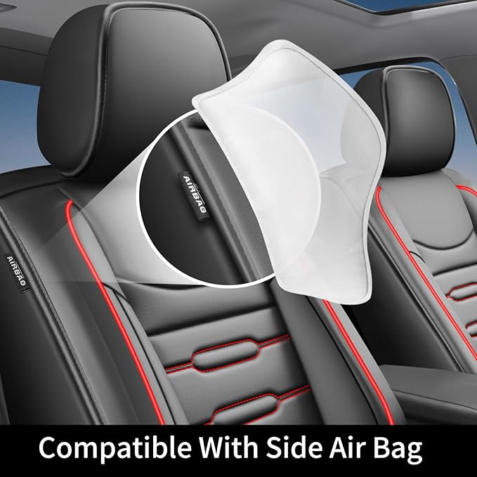 Fit 4Runner Car Seat Covers (5 Seats) for Select Toyota 4Runner 2003-2024 2025 2026 - Full Coverage Leather,Airbag Compatible,Waterproof & All Weather Seat Cushion Protector,Full Set,Black+Red