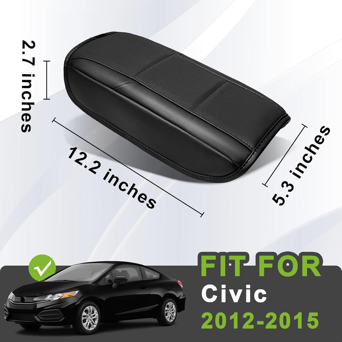 Muslogy Center Console Armrest Cover Compatible with Honda 2012-2015 Civic Accessories Comfort Armrest Pad Arm Rest Cushion Vegan Leather Protector Black Regular Thick