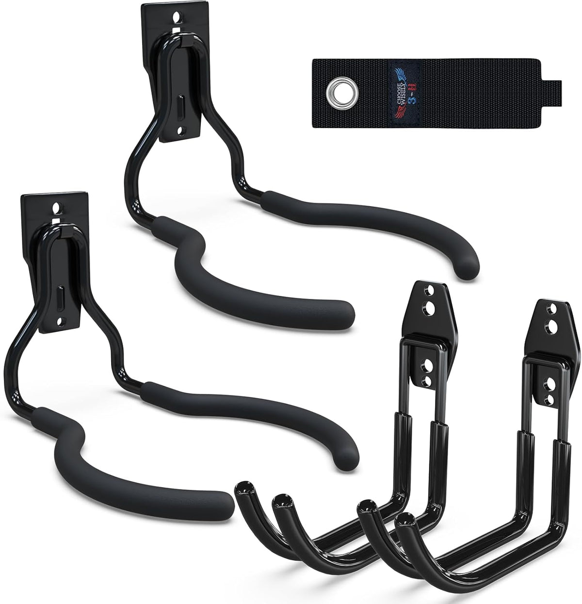 3-H Weed Eater Hanger 2 Pack,2 Large Garage Wall Hooks,1 Extension Strap,Utility Weedeater Rack,Tool Hangers for Organizing and Hanging Weed Wacker,Leaf Blower,String Trimmer,Power Tool in Garden