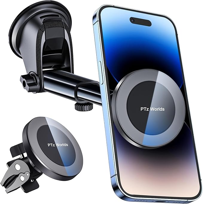 PTz Words for MagSafe Windshield Mount - Magnetic Phone Holder for Car, Suction Cup, High Heat Resistant, Super Strong Magnets, Compatible with iPhone, Galaxy & Other Smartphones