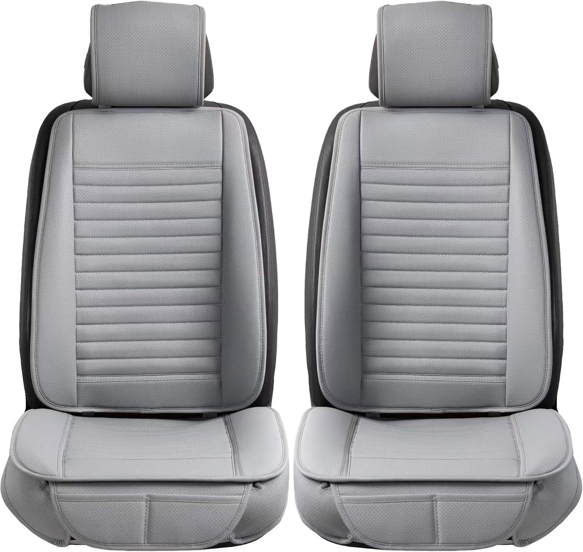 2pc Car Seat Covers, Luxury Car Protectors, Universal Anti-Slip Driver Seat Covers, Edge Wrapping Front Car Seat Covers with PU Leather(Gray)