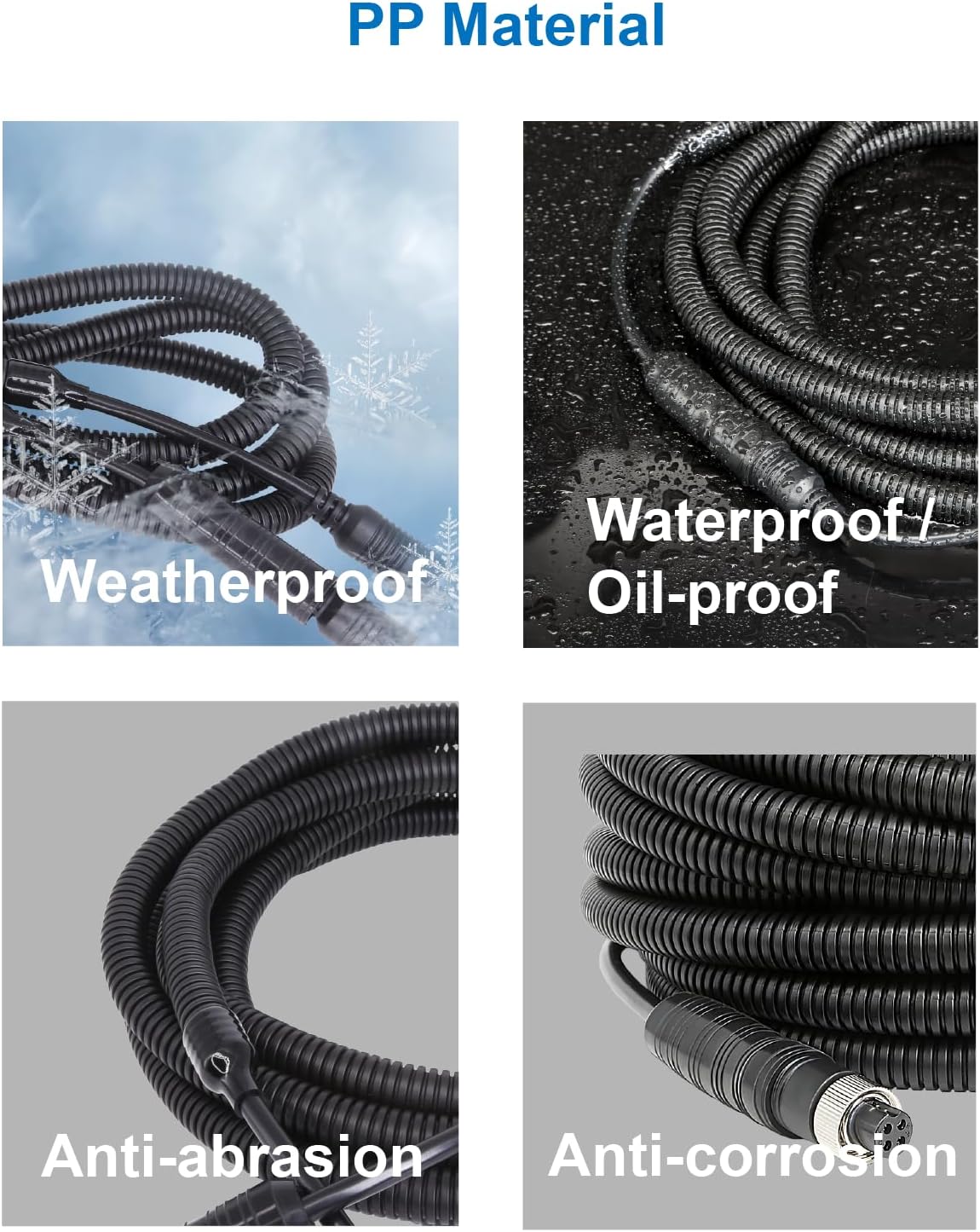 4 Pin Backup Camera Cable with Corrugated Tube Cover, 4 Pin Aviation Extension Cord, Weatherproof, Compatible with Rearview Camera Systems, Radar DVRs, CCTV Security Systems(10FT/3M)