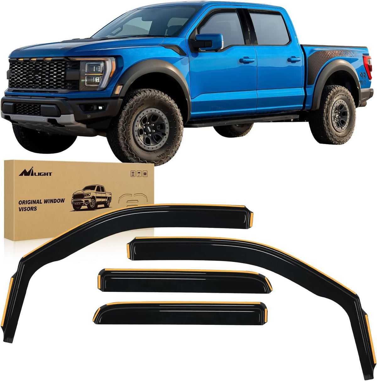 Nilight Durable Rain Guards for Ford F150 Super Crew 2009-2014,F150 SVT Raptor 2010 2011 2012 2013 2014,Vent Window Visors,Window Deflectors-4PCS