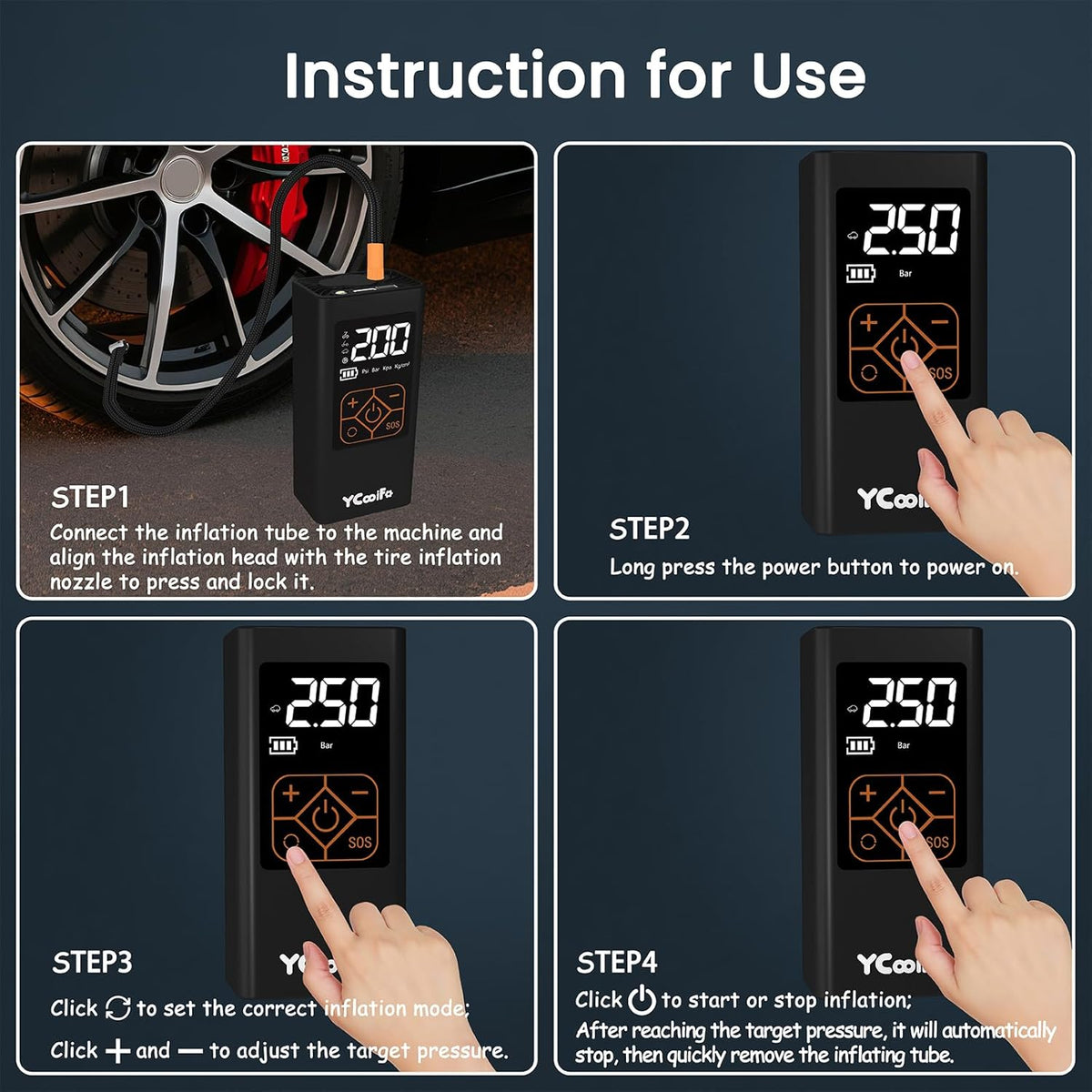 150 PSI Tire Inflator Portable Air Compressor, 8000mAh Battery Auto Shut-Off Air Pump, 6X Inflator Portable Tire Inflator for Car, Bicycle, Motor, Ball