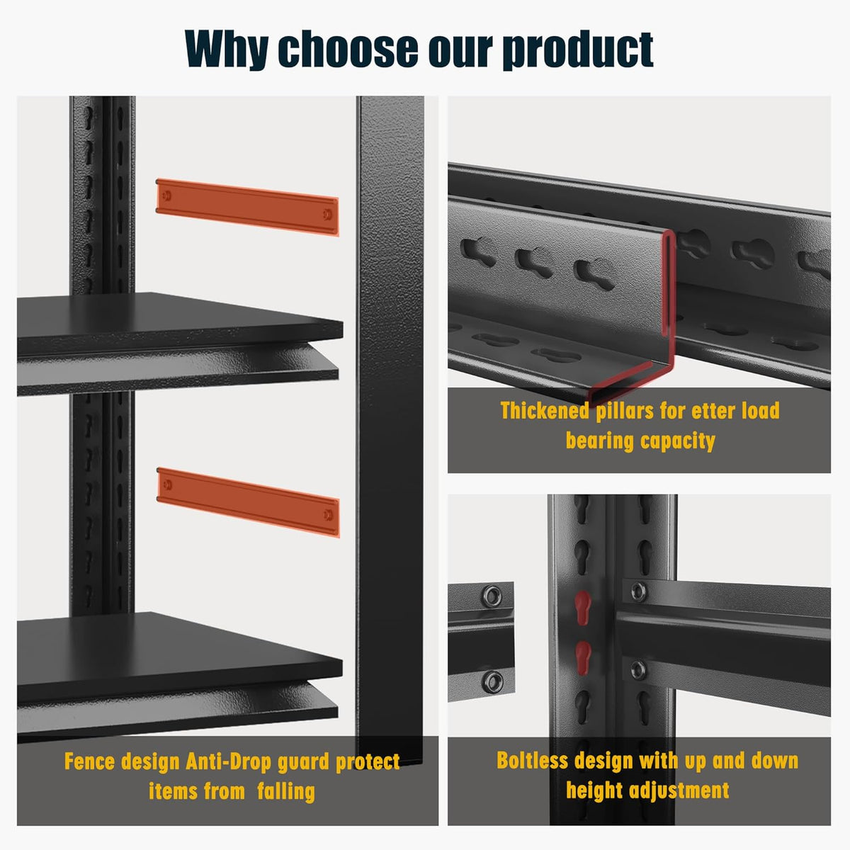 78" H,Metal Garage Shelving Heavy Duty 5-Tier Adjustable Storage Shelves Easy to Assemble, Garage Organization with 4500lbs Capacity,Shelving Racks for Storage,Ideal for Garage,Basement,Warehouse