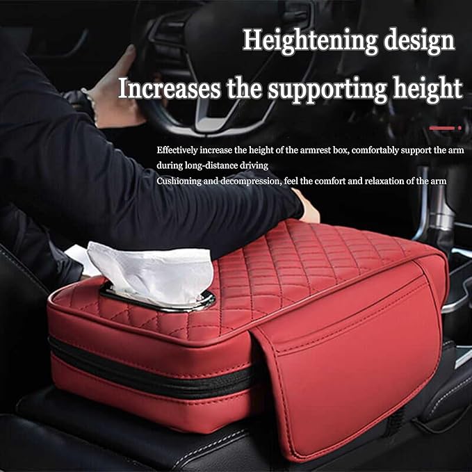 Car Center Console Cover for Toyota Highlander 3.Generation 2013-2020, Leather Car Arm Rest Cover, Car Armrest Cushion with 2 Storage Bags Car Center Console Armrest Pad, G Yellow