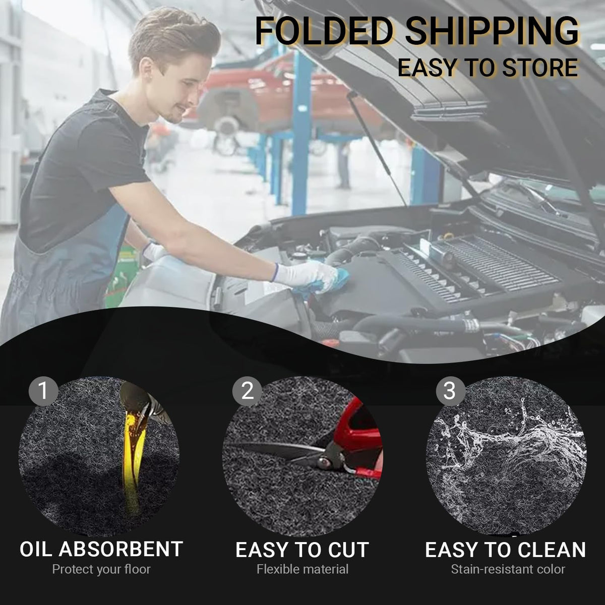 Oil Spill Garage Floor Mat Large, Heavy Duty 72" x 60" 8mm Thick Garage Mat for Floor Under Car, Absorbent Waterproof Non-Slip Rubber Backing Reusable Washable Maintenance Pad for Working, Black