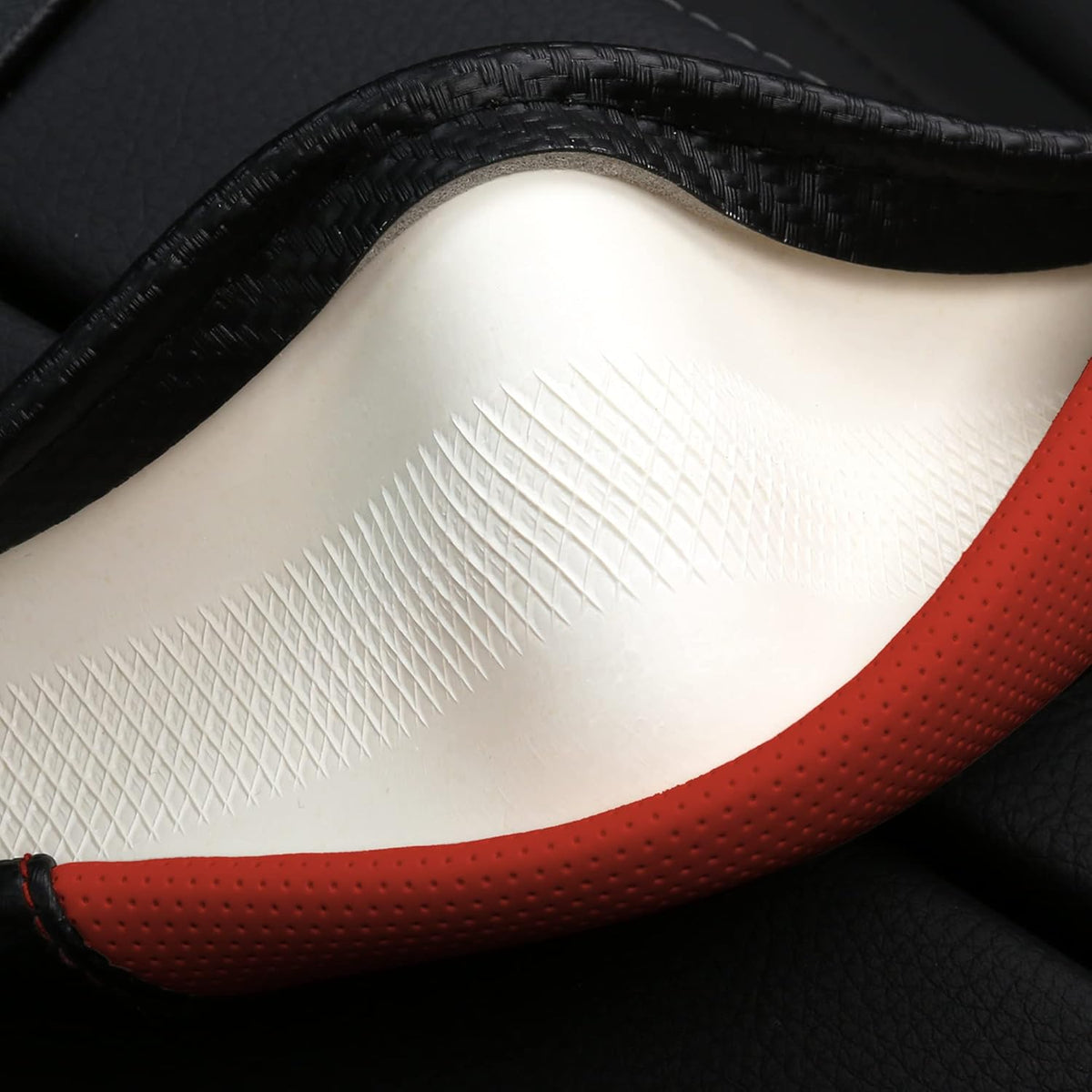 Car Steering Wheel Covers for Women Padded Carbon Fiber PU Leather Cute Auto Interior Accessories for Vehicle, Sedan, Universal, Anti Slip, Red, Standard Size 14.5-15"(37-38cm)