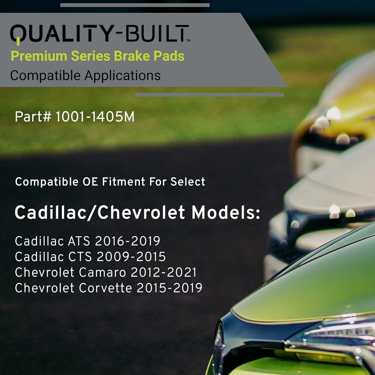 Premium Semi-Metallic Front Brake Pads (1001-1405M) Compatible with Cadillac ATS 2016-2019, Cadillac CTS 2009-2015, Chevrolet Camaro 2012-2021, Chevrolet Corvette 2015-2019