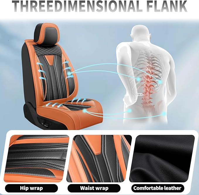 Fit Sonata Car Seat Covers Premium Leather for Hyundai Sonata 2007-2025 2026. Waterproof， Breathable, Scratch-Resistant & All-Weather Seat Cushion Protector（Front Seat,Orange&Black