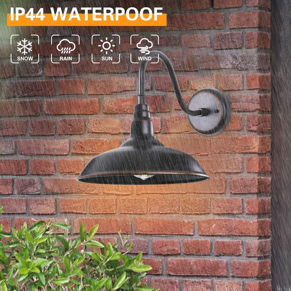 Gooseneck Outdoor Light Fixture, 10" Dome Exterior Farmhouse Lights for Barn, Bronze Porch Lighting, Gooseneck Wall Sconce for Patio Garage House