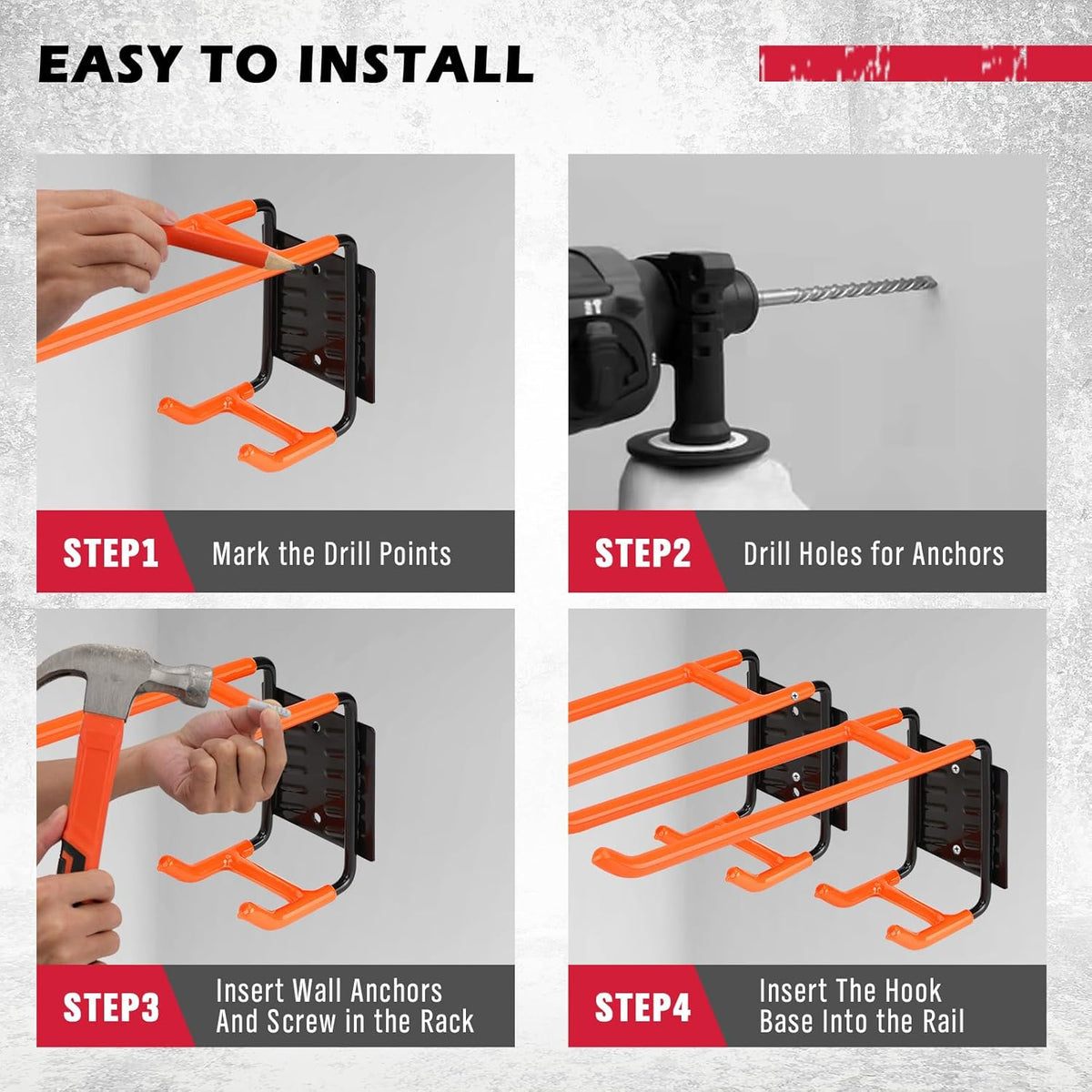 2-Piece 9.4" Heavy Duty Garage Hooks, Sturdy Utility Hooks Holds 55 LB Wall Mount Garden Tool Organizer Hangers for Hanging Shovel Ladder Chairs Strollers Power Tool Tire and More (Orange)