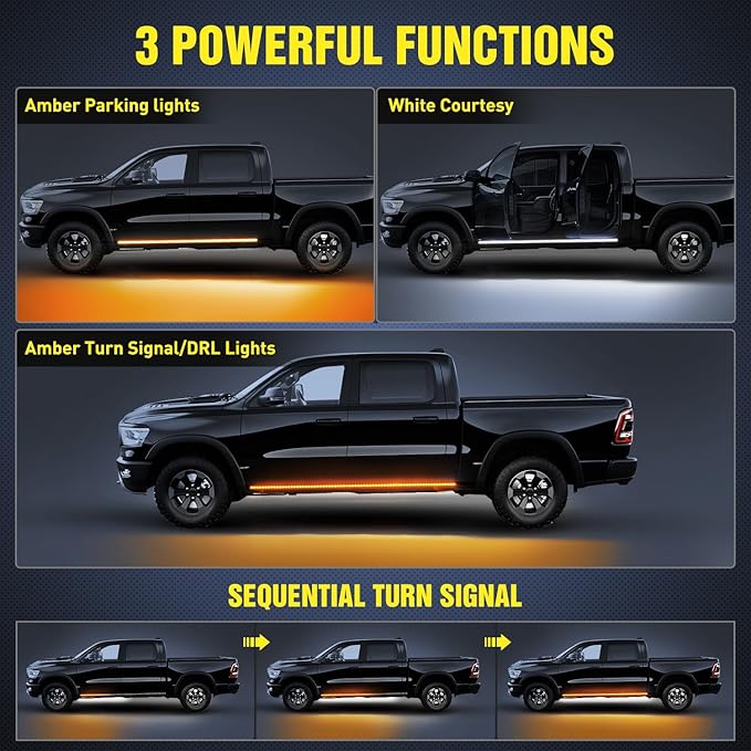 Nilight Truck LED Running Board Lights 2PCS 70 Inch LED Side Maker Light with 216 LEDs White Courtesy Light & Sequential Amber Turn Signal Lighting Strips for Extended & Crew Cab Trucks Pickup
