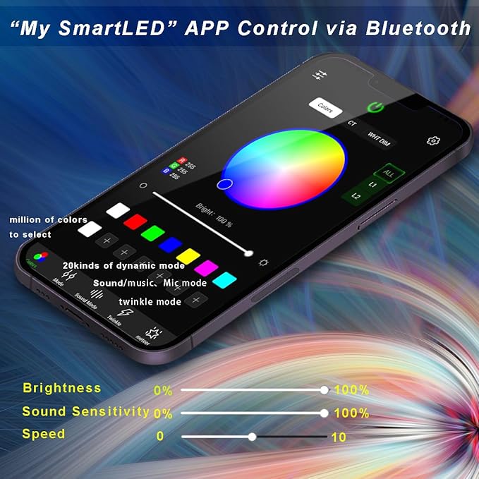 AZIMOM Mini 6W Twinkle Fiber Optic Starlight Box Sound Activated RGBW Fiber Optic Light Source APP/Remote Control Light Engine Driver for Car Home Ceiling Star Lighting Decor