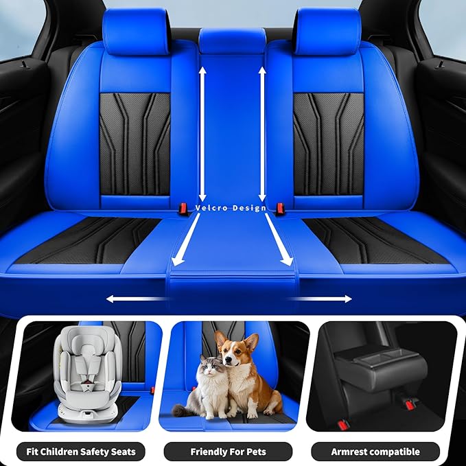 Fit CRV Car Seat Covers Premium Leather for Honda CRV cr-v 2011-2025 2026. Waterproof， Breathable, Scratch-Resistant & All-Weather Seat Cushion Protector (Front Seat,Blue&Black)