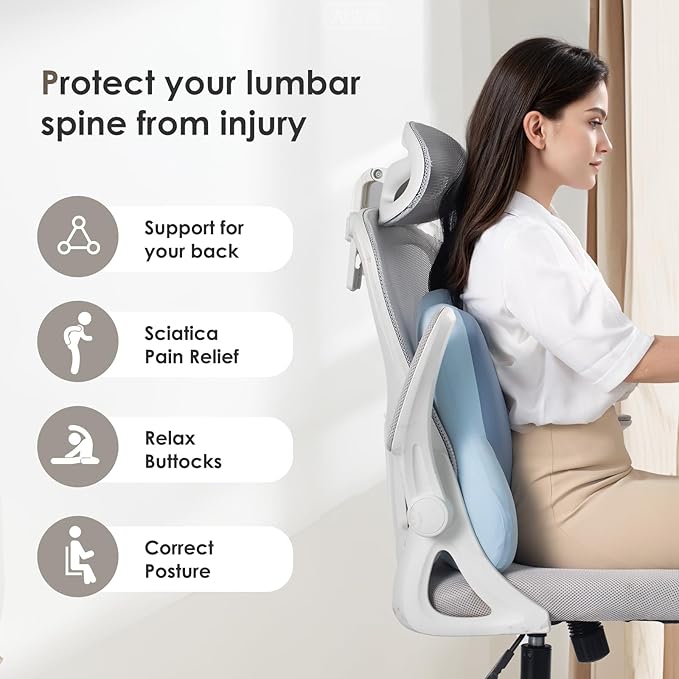 FLORICH Car Seat Cushion and Back Support for Car Ultrathick Memory Foam Office Chair Cushions with Lumbar Support Pillow for Sciatica & Back & Tailbone Pain Relief (Blue)