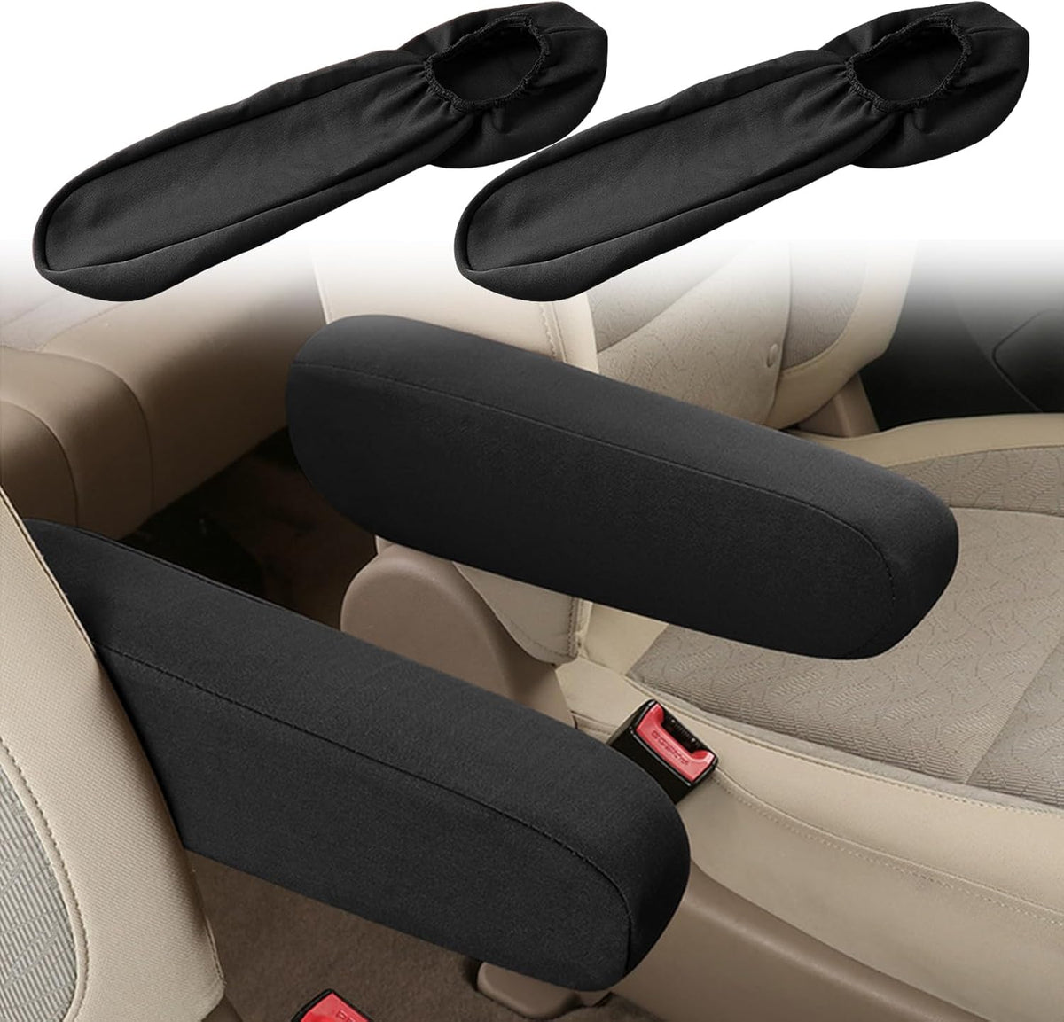 2PC Car Front Seat Armrest Covers,Universal Size Seat Arm Rest Cover,Flat Cloth Fabric Armrest Cover,Car Interior Accessories(Black,1Pair)